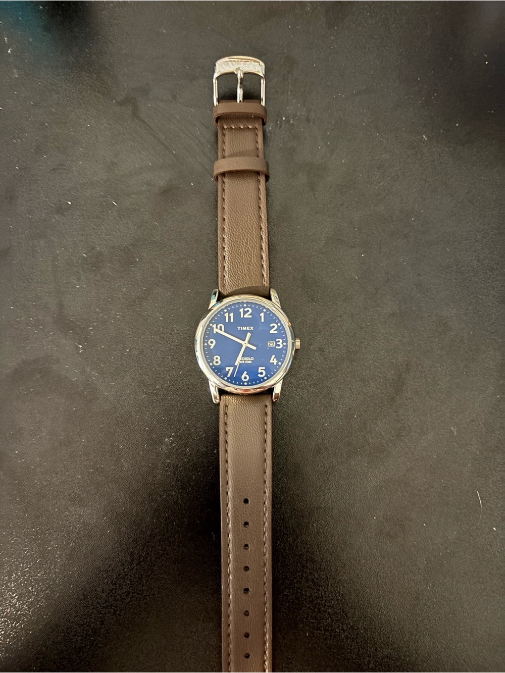 Timex Men's Blue Dial Watch with Brown Leather Strap
